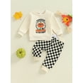 thumbnail image 2 of Suealasg Baby Boys Halloween Outfits Set 6M 12M 18M 2T 3T Toddler Boys Long Sleeve Pumpkin Print Sweatshirt+Plaid Long Pants 2Pcs Halloween Clothes for Kids Boys, 2 of 8