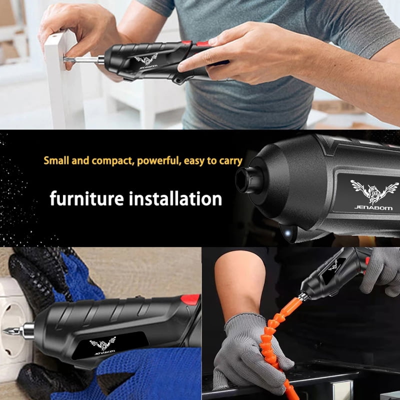 JENABOM 26 in 1 Electric Screwdriver Cordless Rechargeable  Set 3.6V Li-ion 3.5Nm Max Torque  Rotatable with LED Light Screwdriver for Home Office DIY  (Black)
