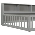 thumbnail image 2 of Noble House Lester Full Size Floor Bed, Pine Wood Frame with Side Bookcase, Shelves, and Guardrails for Kids, Grey, 2 of 11