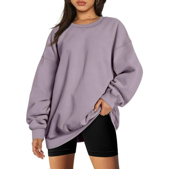 Sweat-shirt en Molleton Surdimensionné pour Femmes à Manches Longues Col Rond Sweat-Shirt à Capuche Casual Hauts Lightpurple Large