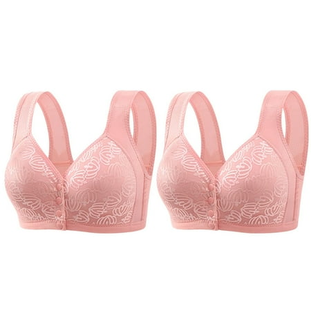 Weikingp Bras for Women  2 Bras for Older Women Front Closure Bras Bra No Underwire Plus Size Front Button Bra Everyday Bra Bralettes for Women Plus Size Lingerie Clearance Pink B
