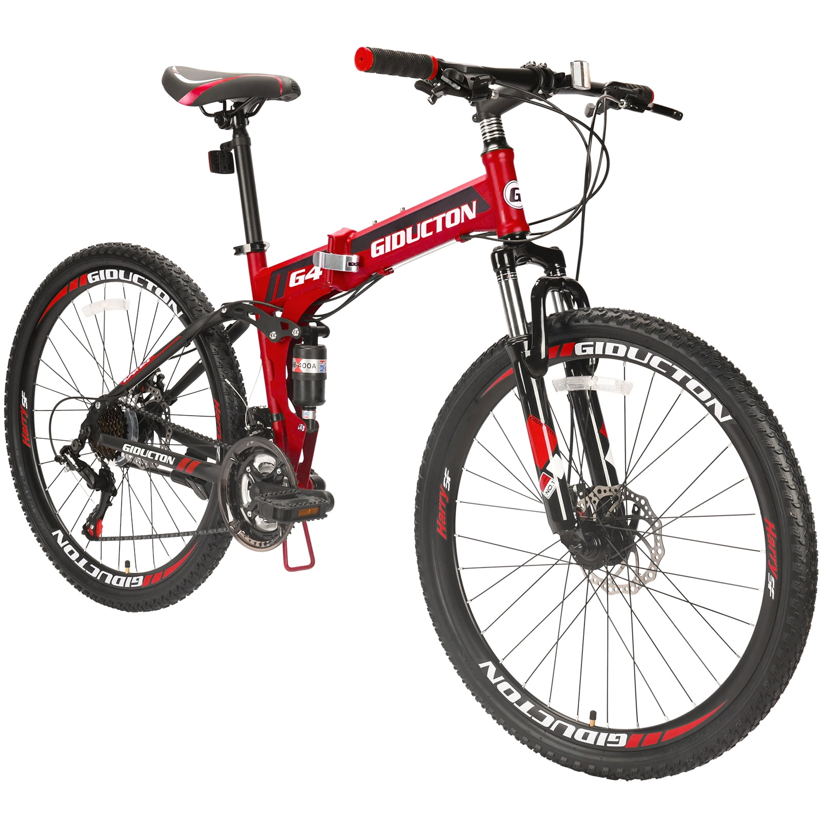 Folding Mountain Bike Eurobike G4 Full Suspension 17 inch Frame 26 Inch Wheels 21 Speed Dual Disc Brakes Foldable Bicycle Bikes for Adults and Teens Red