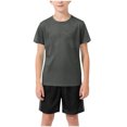 thumbnail image 4 of mgoYE Girls Boys Quick Dry Athletic Short-Sleeve T- Shirt and Active Mesh Shorts Set(Grey,5-6 Years), 4 of 4