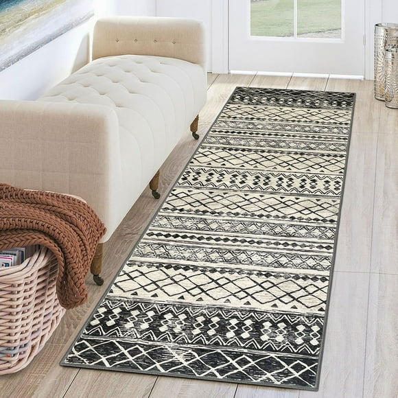 Alfombra KUTA Boho Runners para pasillos, 60 x 180 cm, color negro y azul marino
