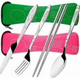 thumbnail image 1 of Assorted Stainless Steel Cutlery Set, 2 Packs 8 Piece Cutlery Set Include Knife Fork Spoon Chopsticks, with Protective Carrying Case - Red, Green, 1 of 4