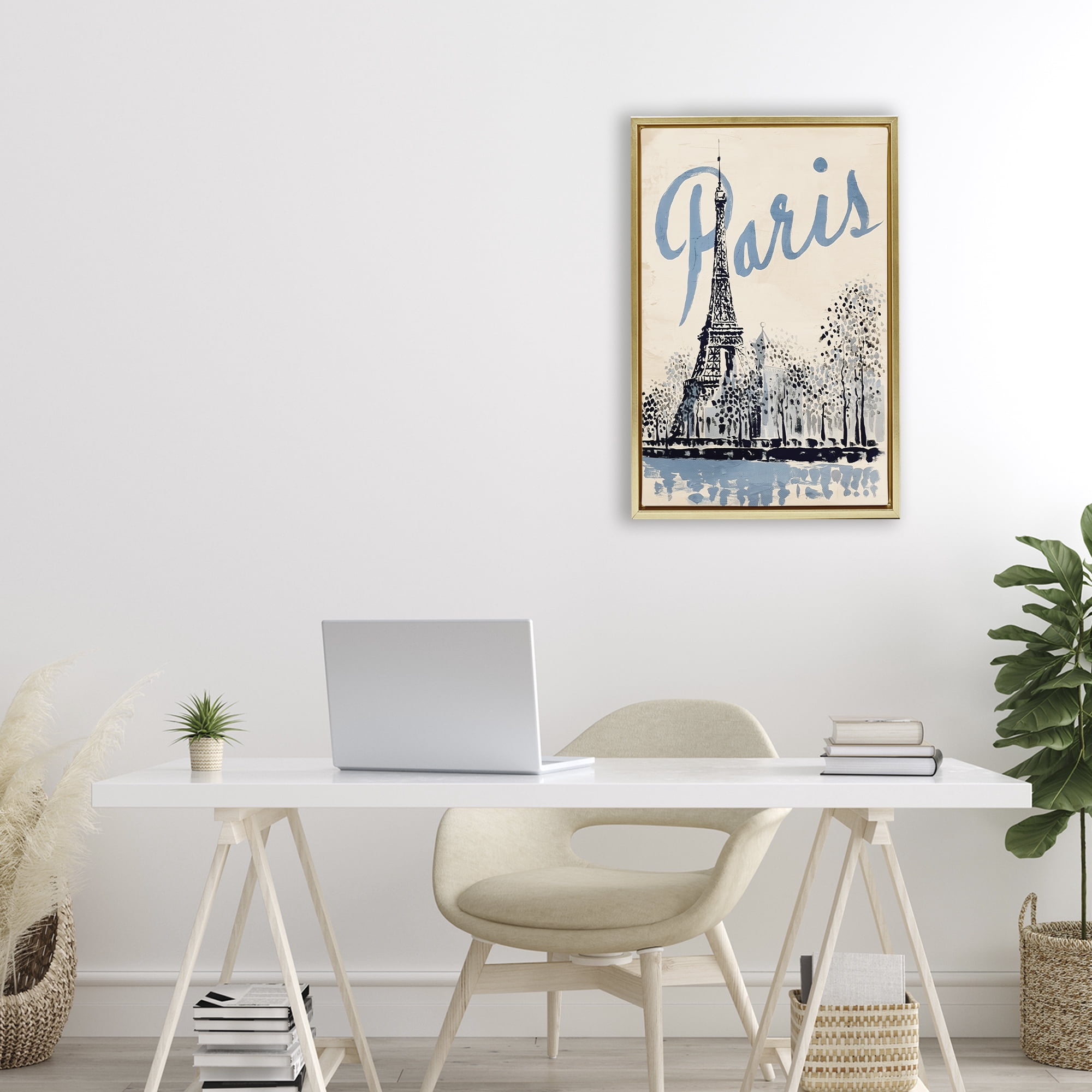 Stupell Industries Blue & Beige Paris Travel Gold Framed Floater Canvas Wall Art, design by Annabelle Hall