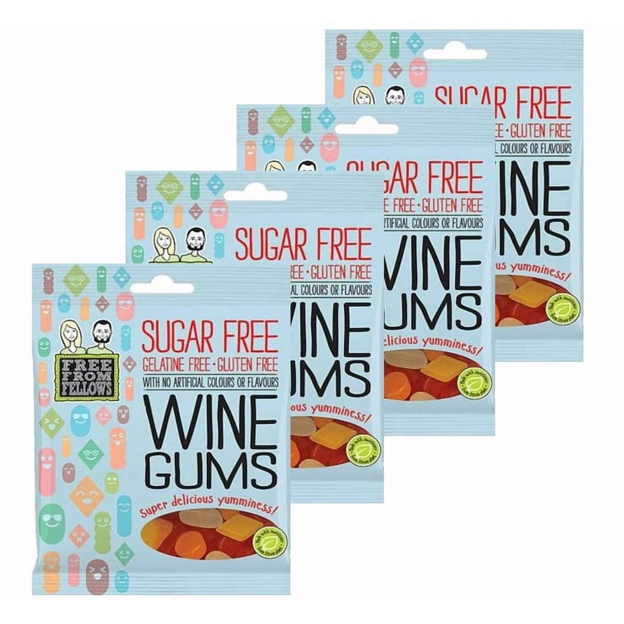 Sugar Free Sweets & Gluten-Free Gelatine Free Vegan Free from Fellows Wine Gums Value Pack Sugarless Super Snack Delicious yumminess 70g x 4