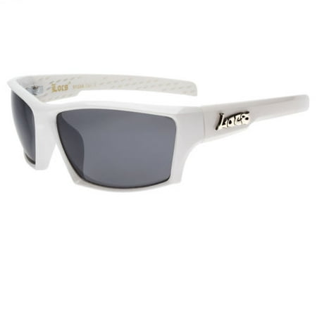 New Men's Locs Sunglasses White Black Frame with Very Dark Lenses Biker Shades