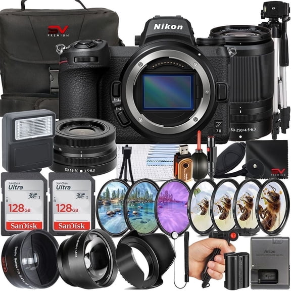 Nikon Z7 II Mirrorless Camera with 50-250mm Lens   SanDisk 128GB Memory Card   Pistol Grip Tripod   SV Premium Accessory Bundle