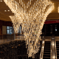 thumbnail image 4 of Luxera 36-Light LED Raindrop Chandelier, Gold Aluminum Glass Pendant Light, Adjustable Height Staircase Hotel Lobby Lighting, 4 of 9