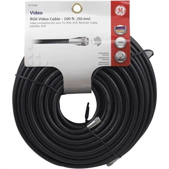 73286 Rg100' Black Video Coax Cable W/Silver Ends