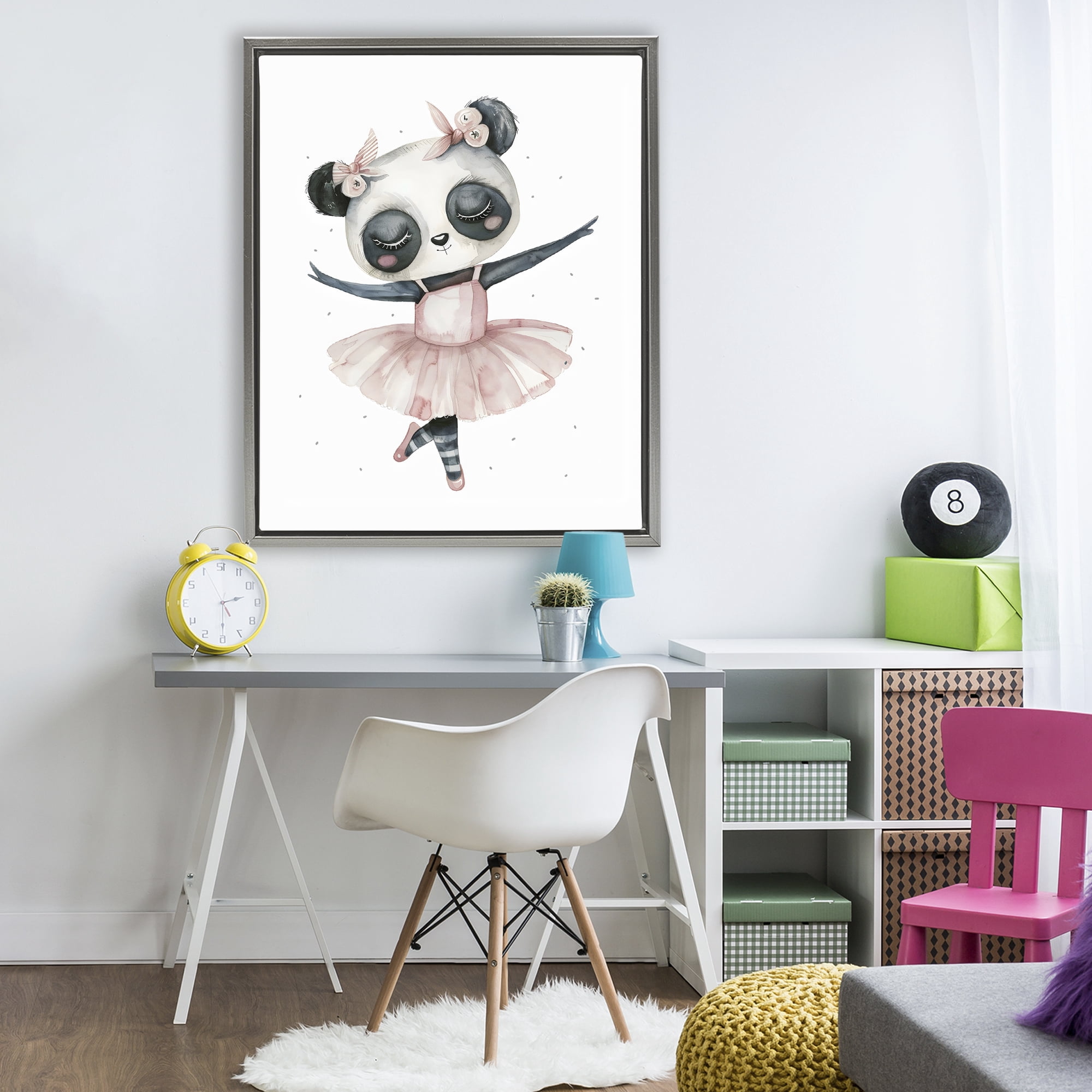 Stupell Industries Ballerina Panda in Pink Tutu Gray Framed Floater Canvas Wall Art, design by LSR Design Studio