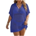 thumbnail image 3 of Maqroz Womens Crochet Cover Up Top Short Sleeve Beach Swimsuit Coverups V Neck Collared Knit Tunic Loose Sheer Mesh Swimwear, 3 of 7