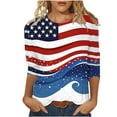 thumbnail image 2 of IchuanyiIndependence Day Womens Shirts , Womens Fashion Round Neck Casual Three Quarter Independence Day Print Tops T-shirt Blouse, 2 of 5