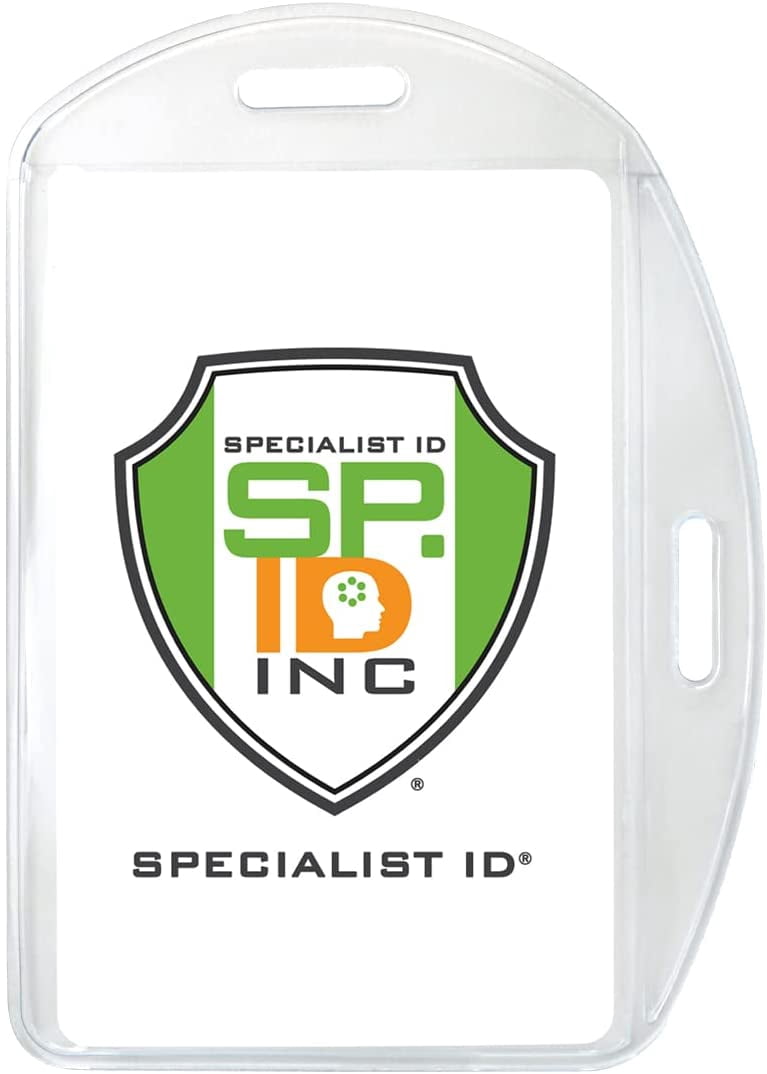 100 Pack - Badge Holder Horizontal or Vertical - Clear Transparent Plastic 2.25 X 3.5 Inch Card Protector - Flexible Vinyl Name Tag Holders for Office, Nurse, Employee Access Cards - Specialist ID