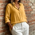 thumbnail image 4 of DeHolifer Shirts for Women Button Down Long Sleeve Dress Shirts Collared Blouses Work Casual Solid Tunic Tops Yellow L, 4 of 7