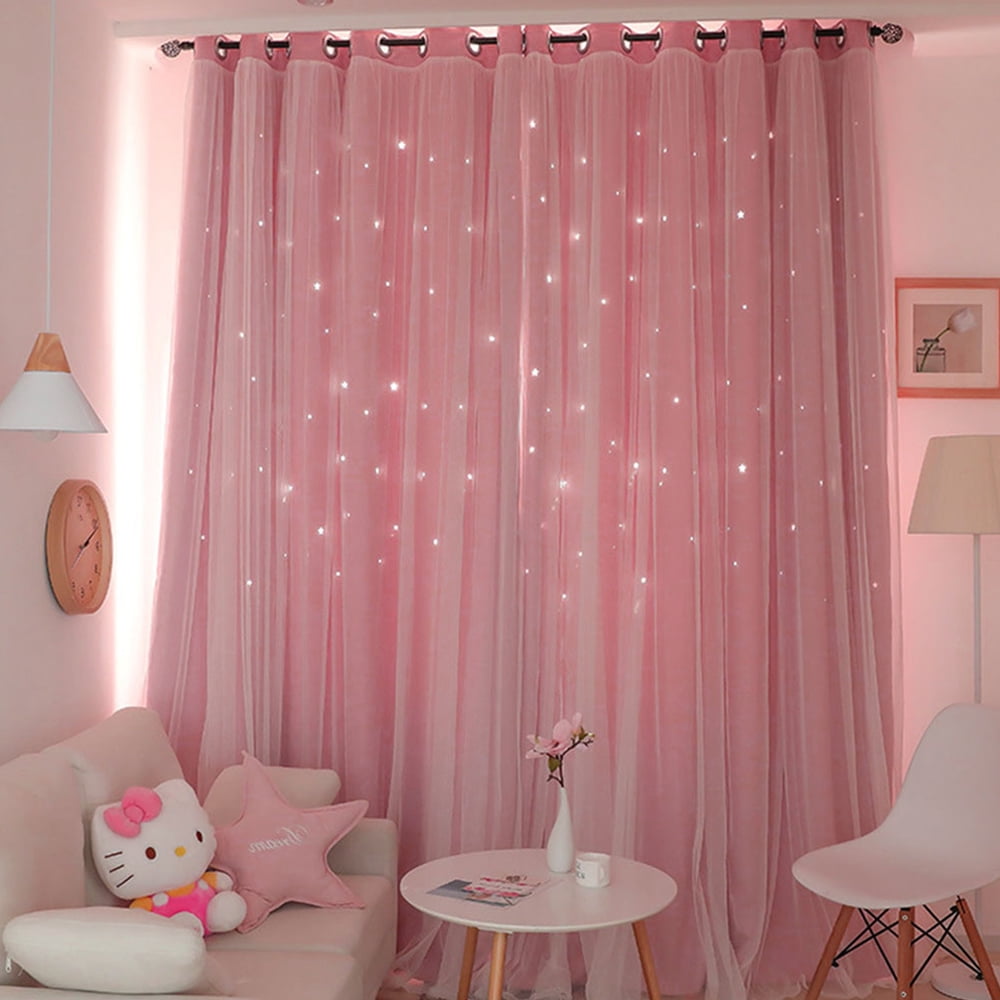 Full Blackout Curtain Doubledecker Nordic Style Bedroom Living Room Curtain Hollow Star Net