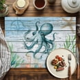 thumbnail image 2 of Placemats Set of 6, Octopus Place Mats Marine Life Compass Starfish Blue Wood Tablemats Washable Placemat Table Decoration for Kitchen Table Dinner Party Home Decor Indoor Outdoor 13x19 Inch, 2 of 9