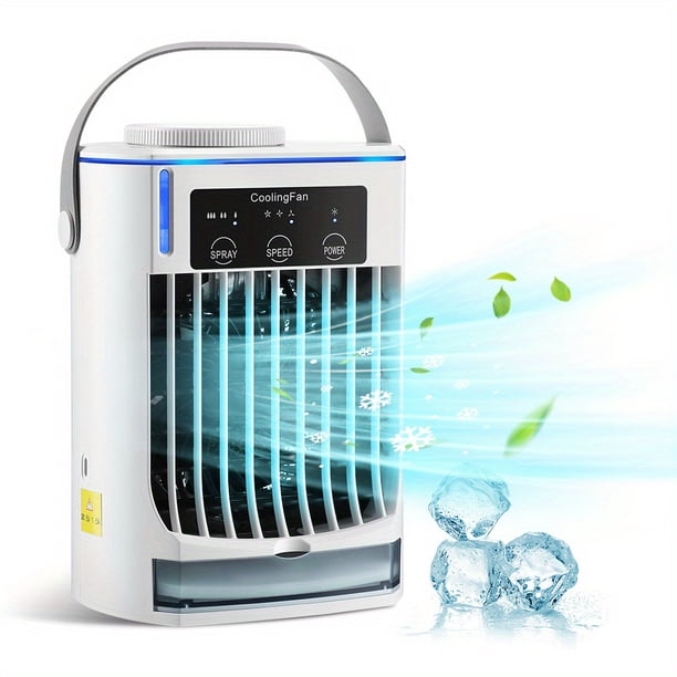 Ventilador De Aire Acondicionado Portátil De 1 Pieza, Ventilador De Enfriamiento De Aire Digital 4 En 1 USB Con 3 Velocidades De Viento, Mini Ventilador De Enfriamiento De Aire Evaporativo, Humidifica