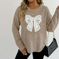 thumbnail image 3 of gbyLJF Women's Long Sleeve Knitted Sweater Casual Loose Bow-tie Crewneck Sweater Fall Winter Solid Color Pullover Top, 3 of 7