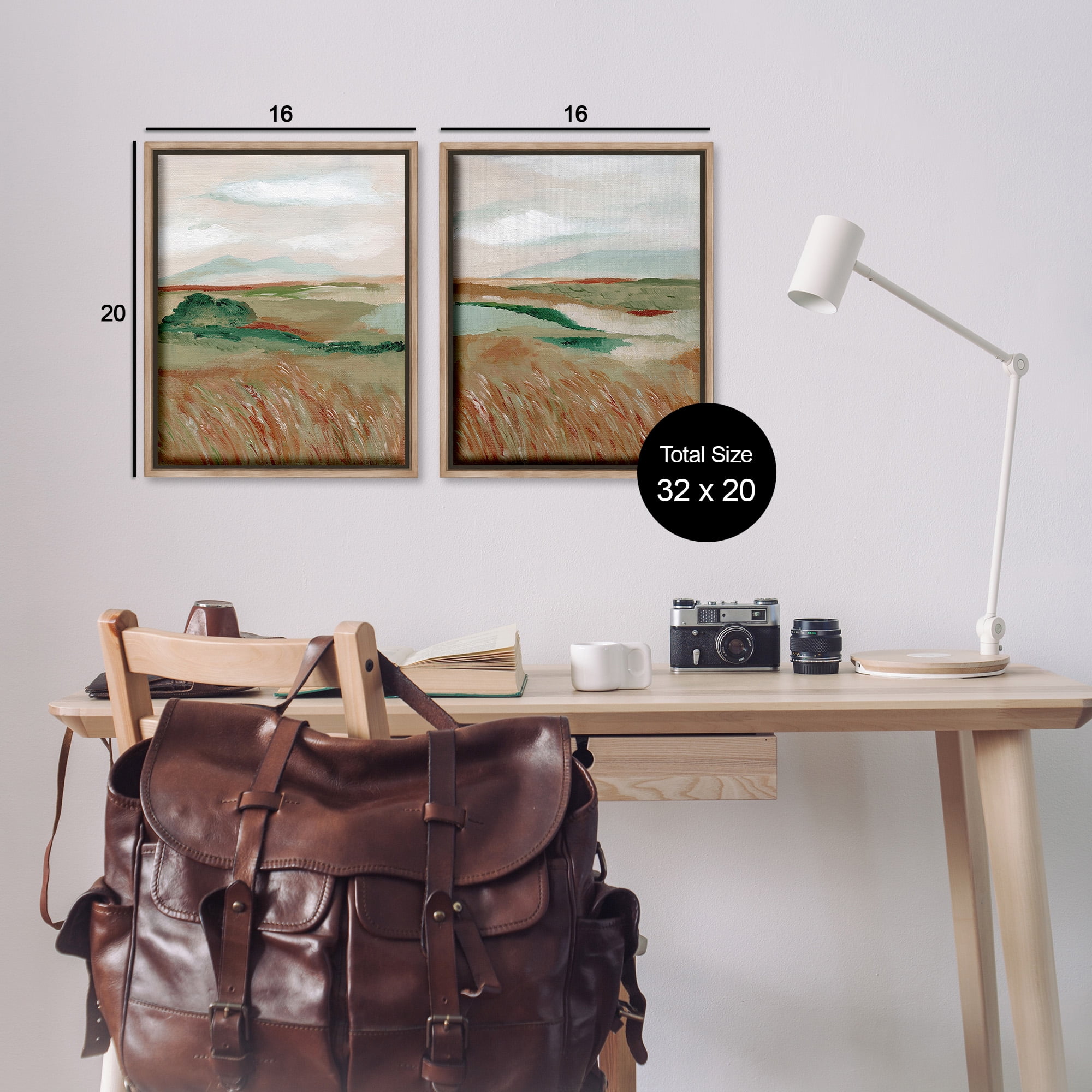 Stupell Industries Windblown Reeds Landscape Landscape Painting Brown Floater Framed Canvas Art Print Wall Art, 17 x 21, Set of 2