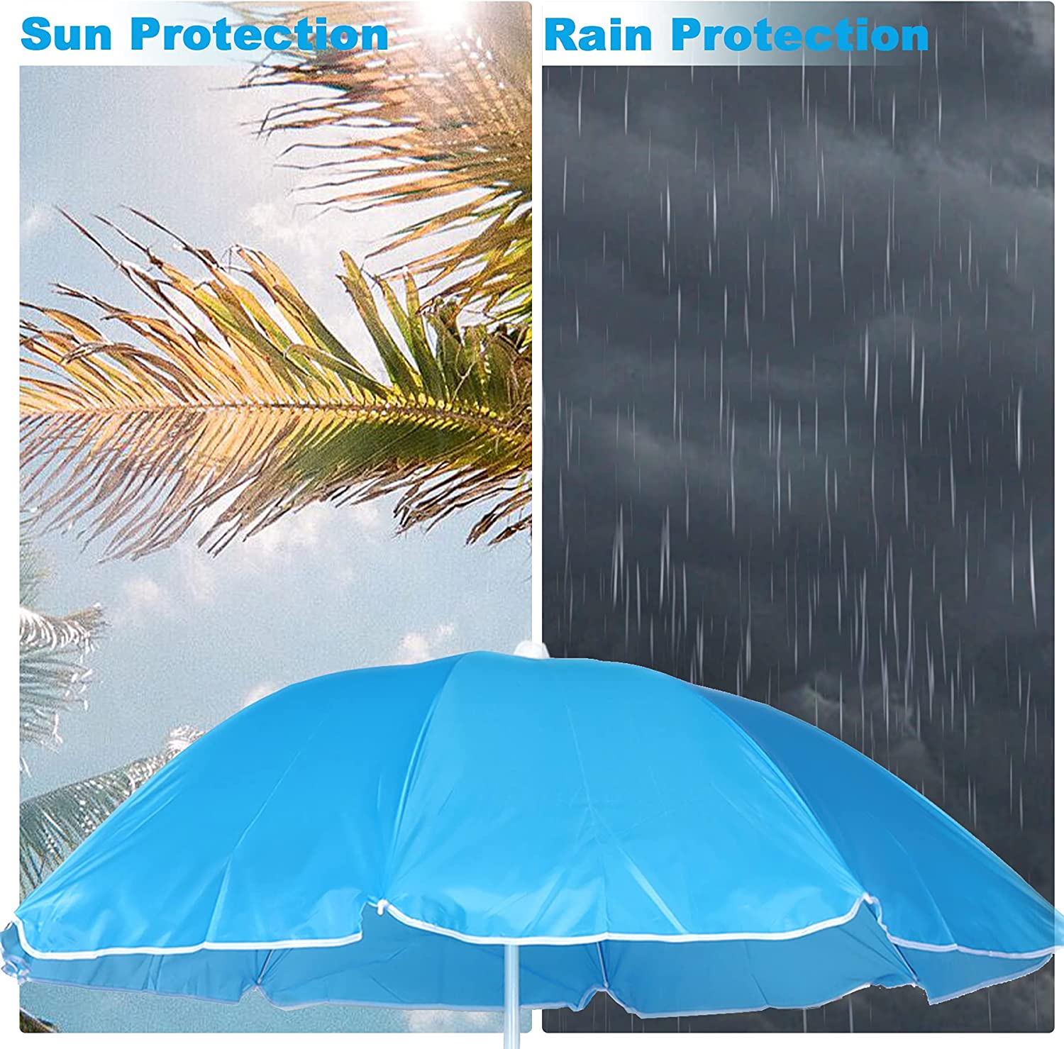 LAZZO Outdoor Double Camping Chair with Umbrella, Portable Folding Beach Chair with Cup Holder, Built-in Cooler and Carry Bag, Blue