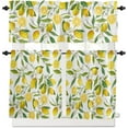 thumbnail image 2 of Kitchen Curtains and Valance Set Tier Curtains Country Farm Fresh Lemons and White Flowers Semi Sheer Curtains for Living Room, Rod Pocket Light Filtering Tiers and Valances for Windows, 3 Piece Set, 2 of 3