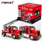 Force1 2.4GHz RC Mini Firefighter Truck Tank + Boom Firetruck, 2pk, 1:64 Scale, Vibrant LEDs Toys for Kids Boys & Girls Ages 6+