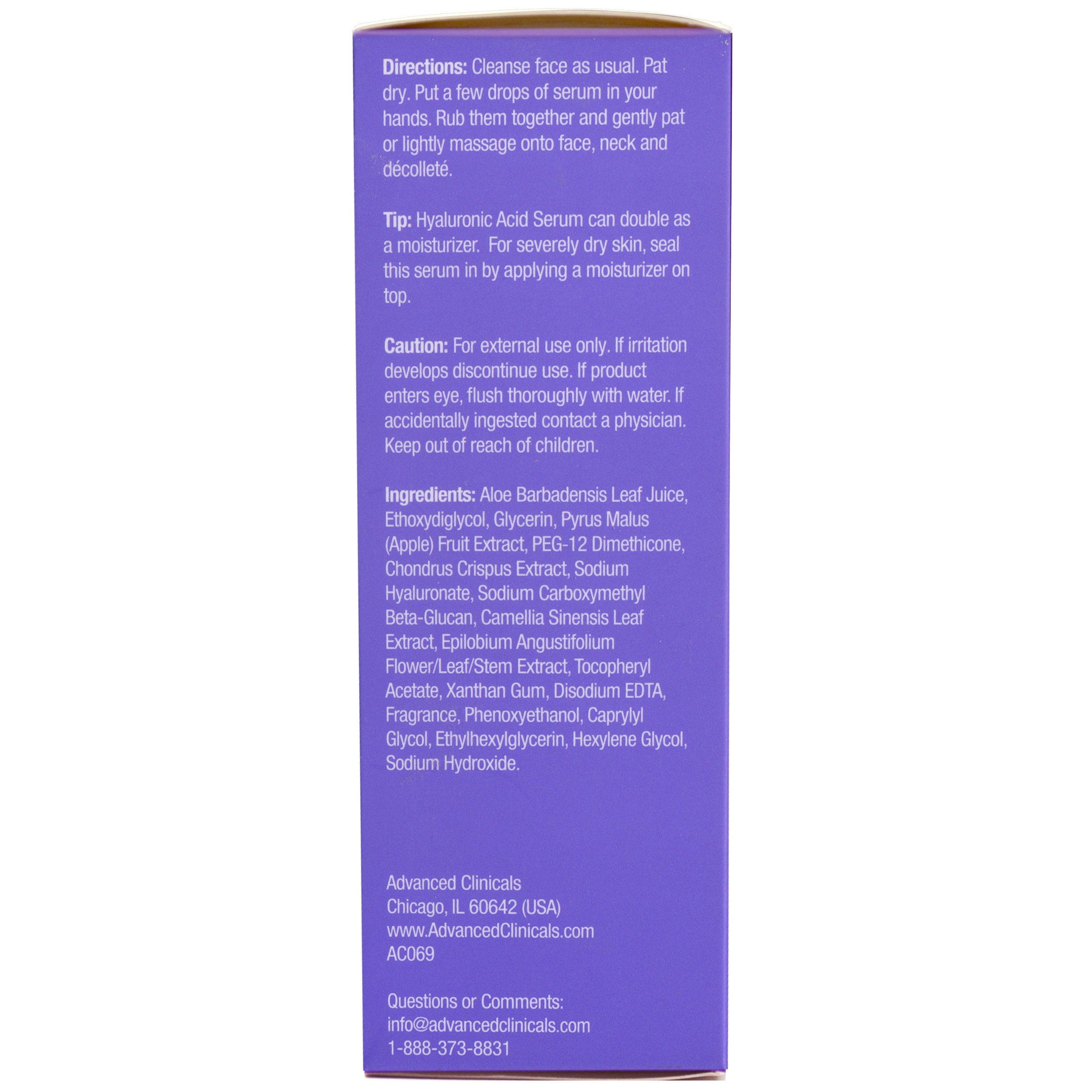Advanced Clinicals Face Serum Value Set with Hyaluronic Acid Serum and Peptide Serum