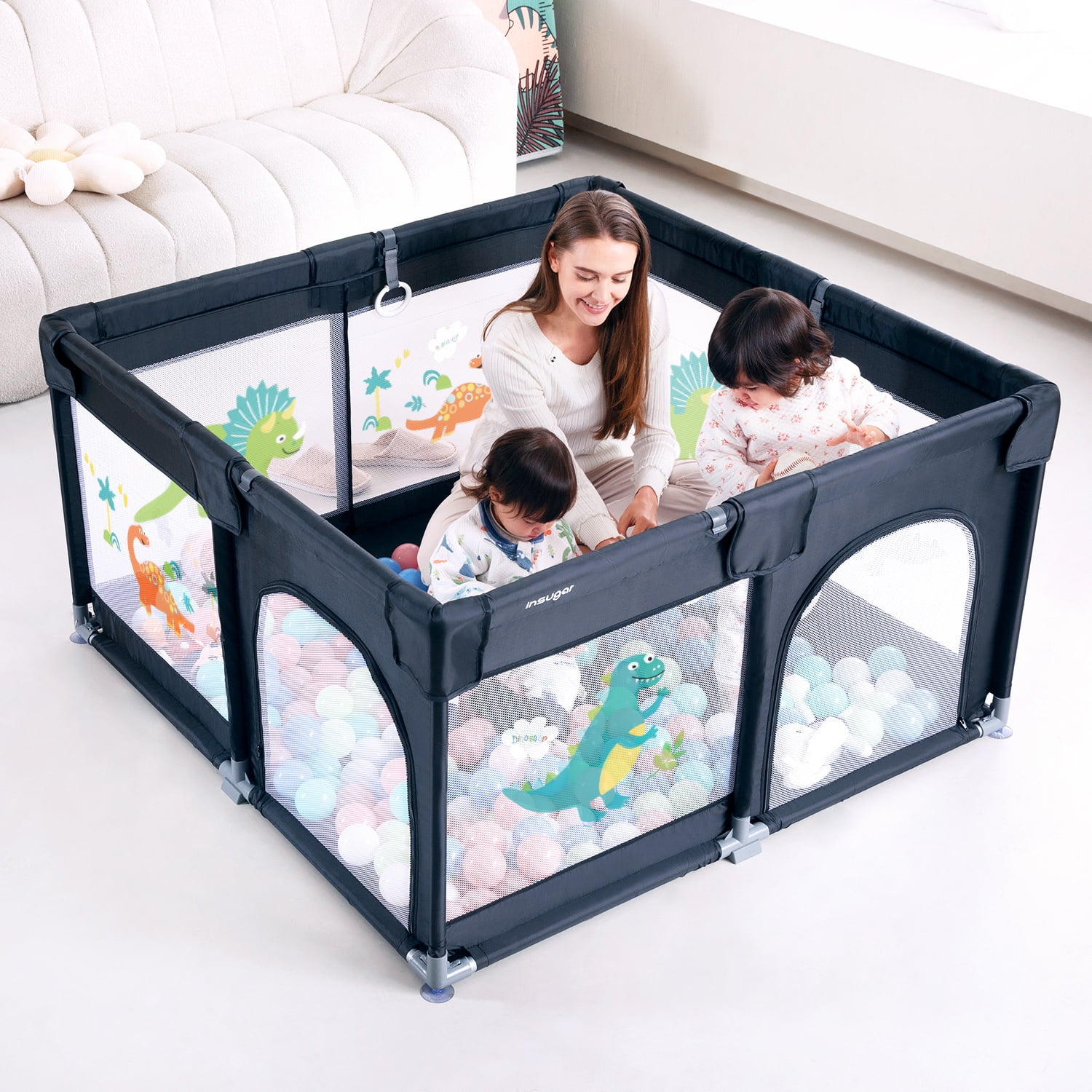 Insugar 47" Baby Playpen with AntiSlip Base for Toddlers, Large Baby