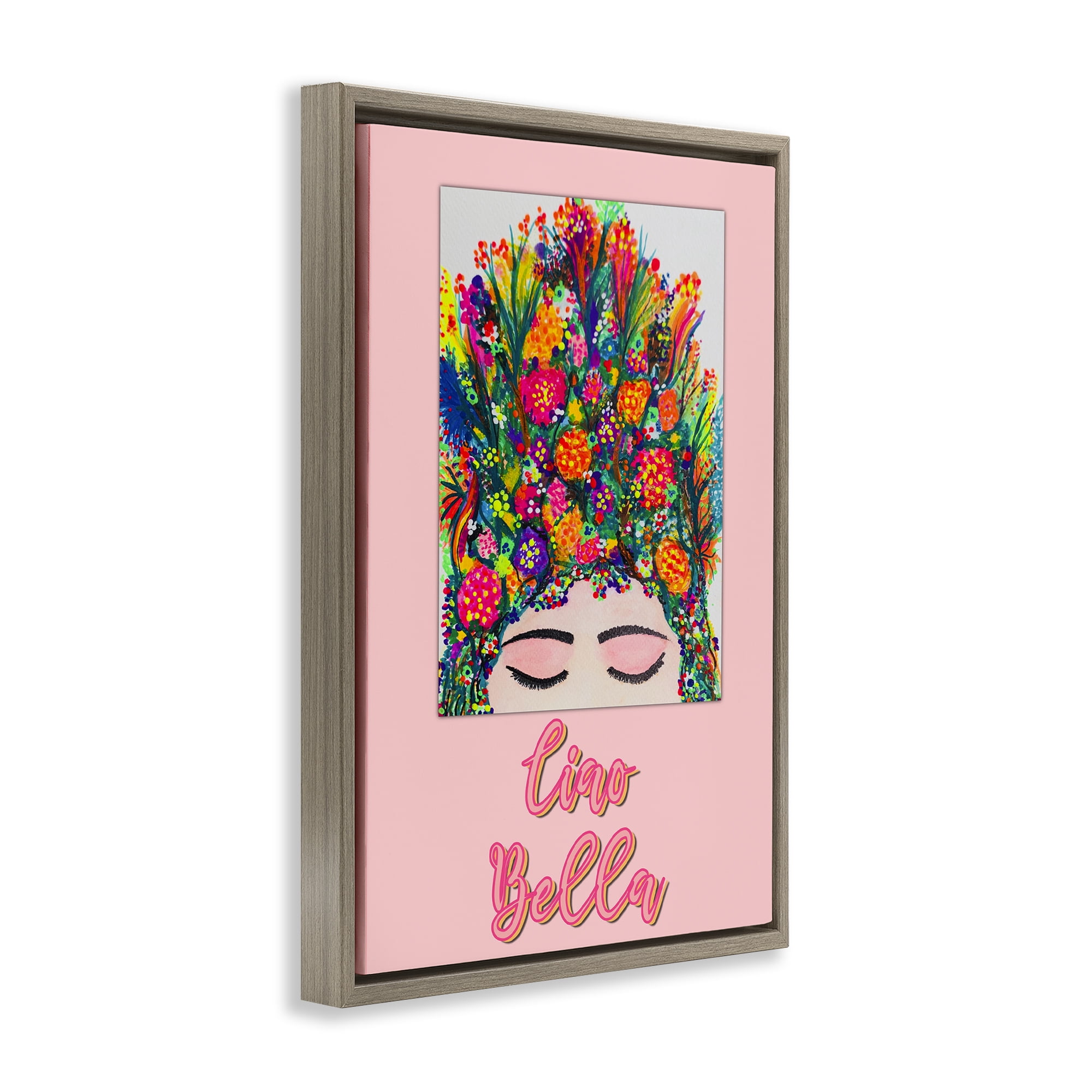 Stupell Industries Ciao Bella Floral Woman Brown Framed Floater Canvas Wall Art, design by Pooja Dave