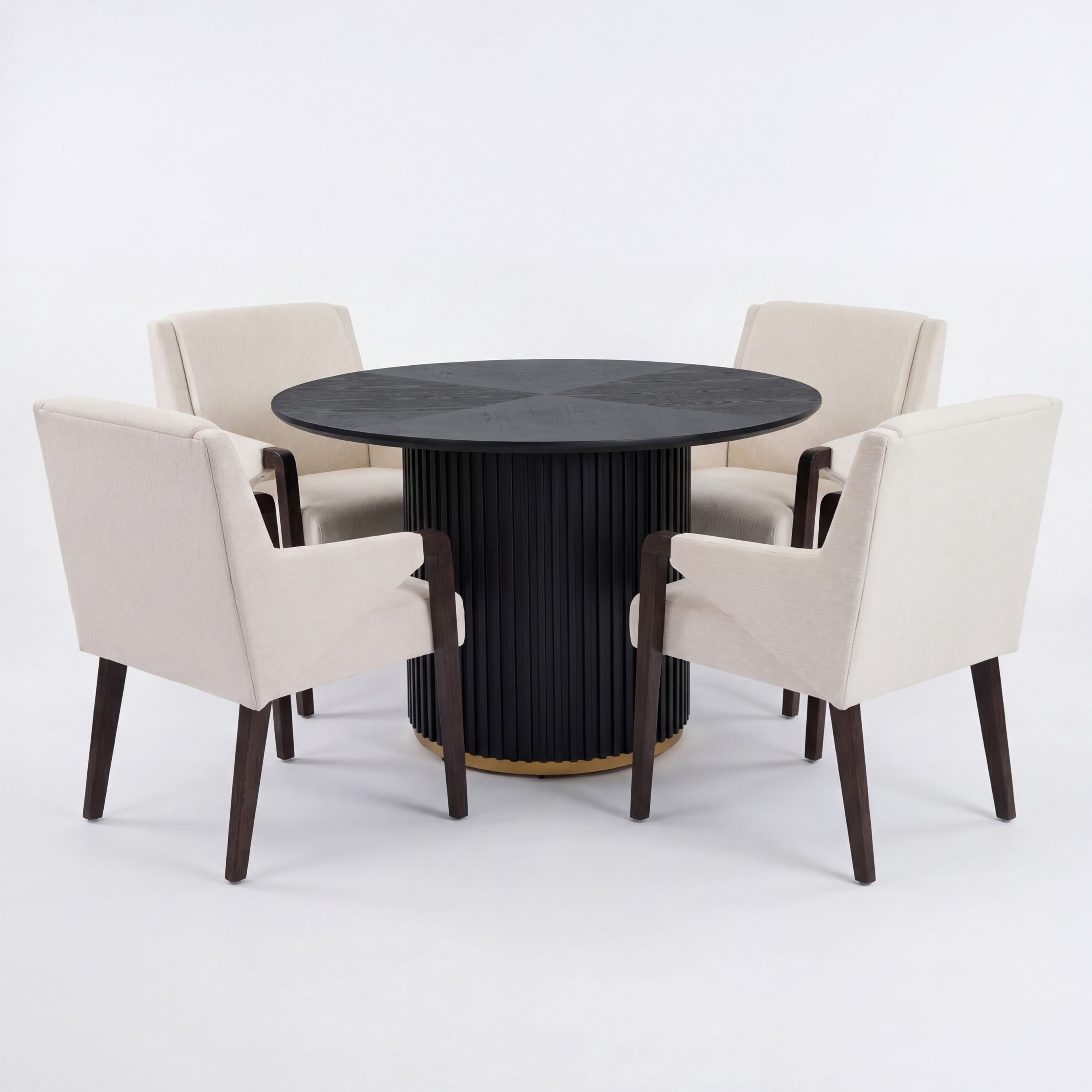 Christopher Knight Home 5-Piece Modern Round Dining Set, Black Pedestal Table and Linen Upholstered Chairs