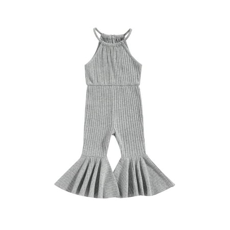 

Meihuid Baby Kid Girls Jumpsuit Sleeveless Solid Summer Long Flare Pants