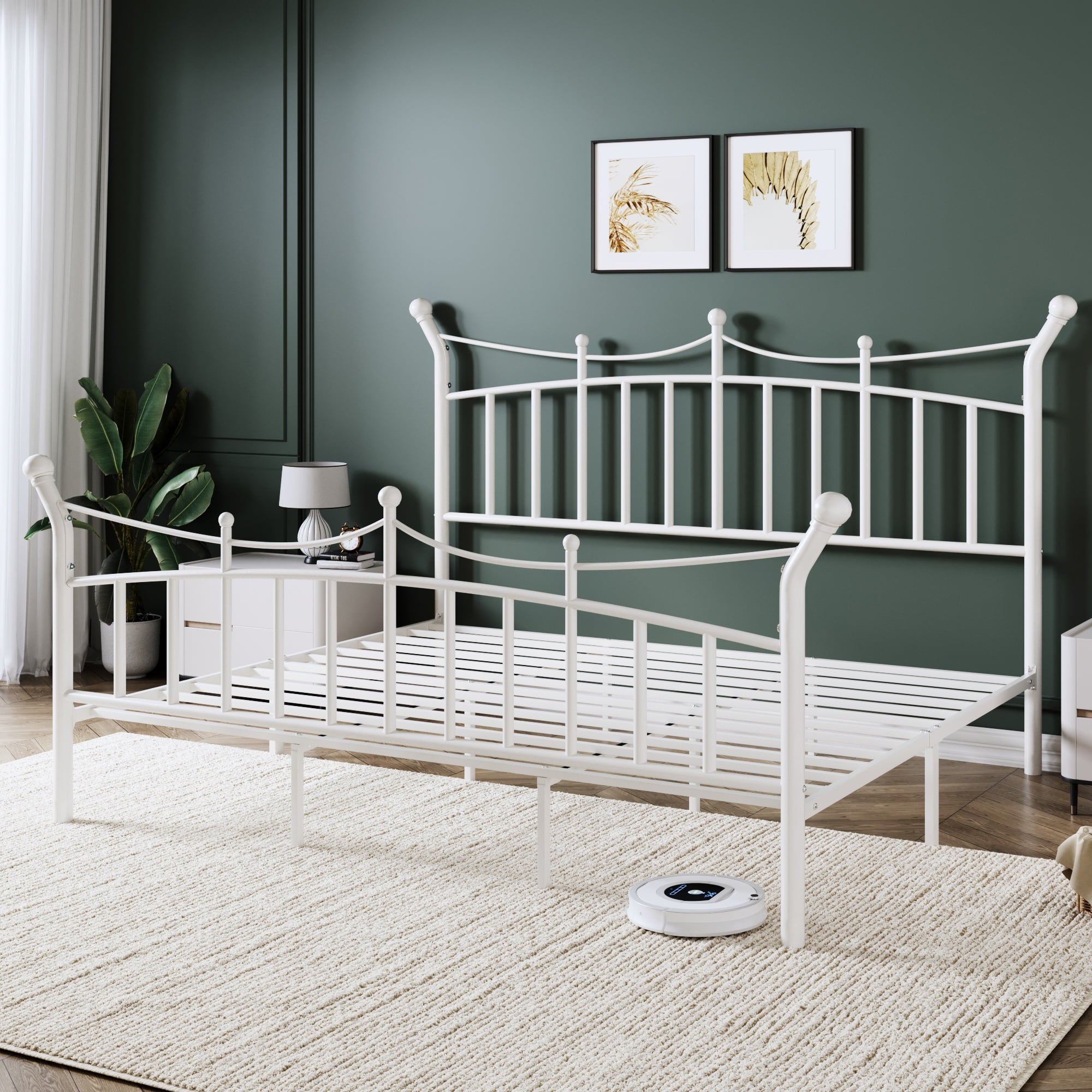 Allewie 14 Inches King Size Metal Platform Bed Frame with Elegant Crown Headboard & Footboard, Sturdy Mattress Foundation with Under-Bed Storage, Easy Assembly, No Box Spring Needed, White