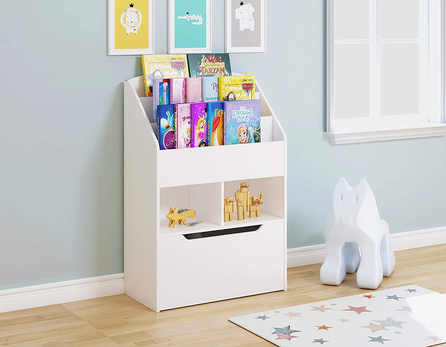 Childrens Wooden Bookcase Kids Book Storage Containe Snail Toy Storage Organizer