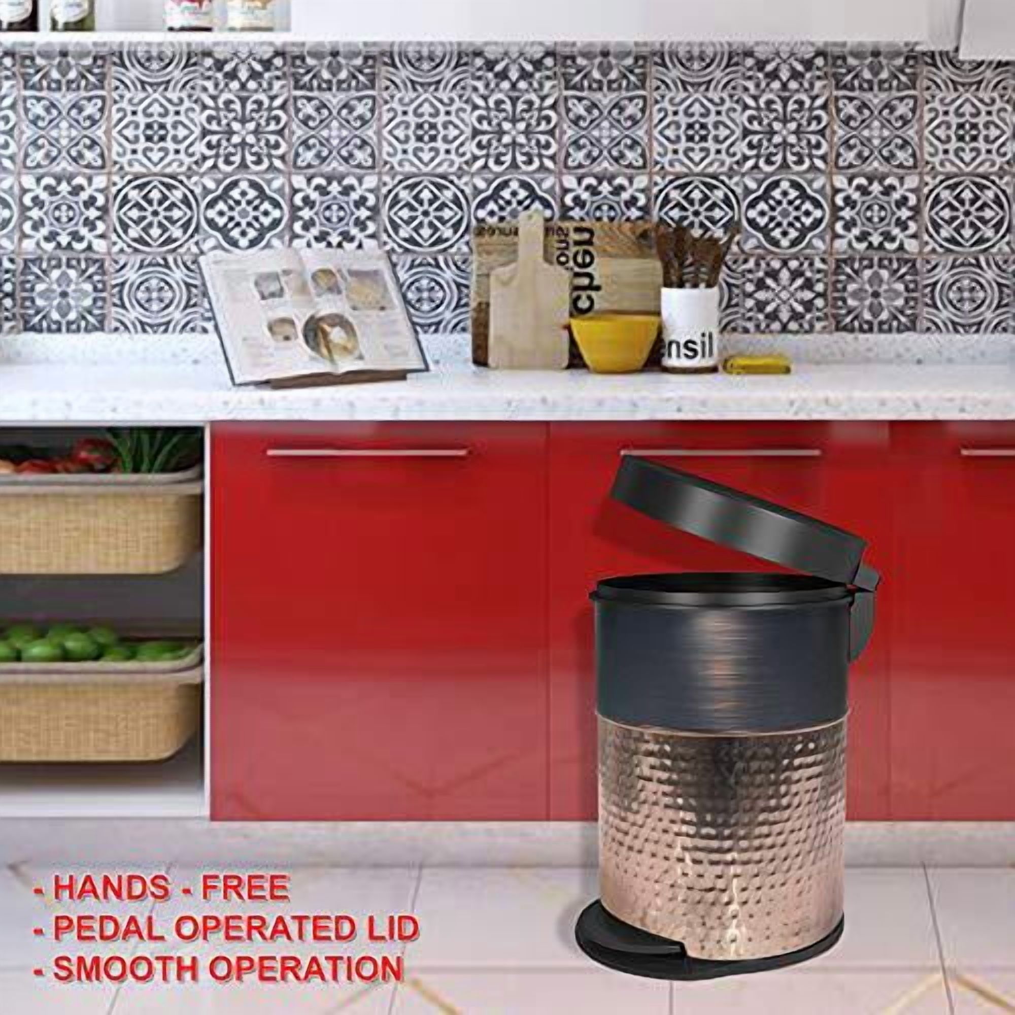 nu steel 5 Liter Round Small Metal Step Trash Can Wastebasket, Garbage Container Bin - for Bathroom, Powder Room, Bedroom, Kitchen, Craft Room, Office - Removable Liner Bucket - Copper/ORB- STP-05