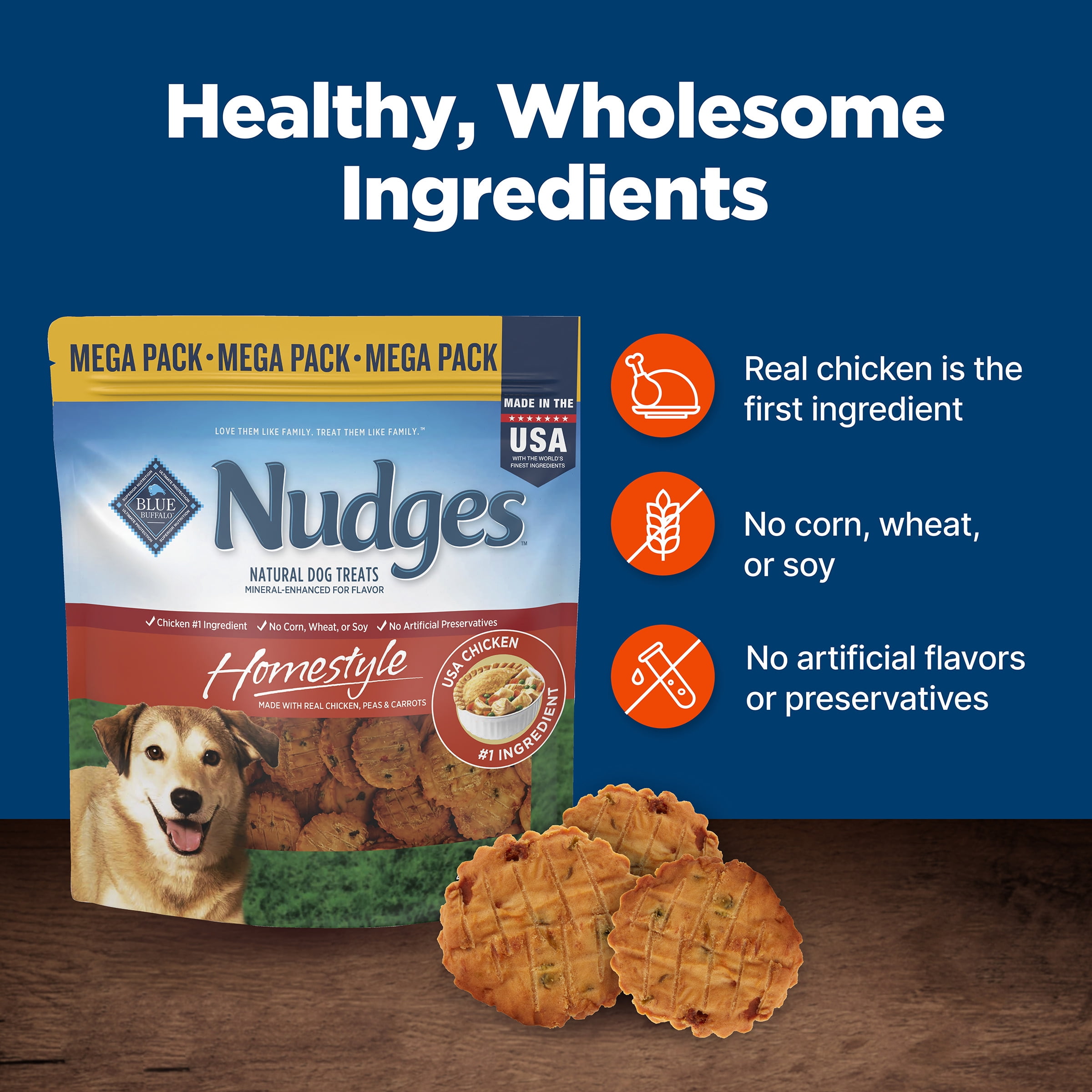 Blue Buffalo Nudges, Natural Dog Treats, Chicken Pot Pie Recipe, 44oz Bag