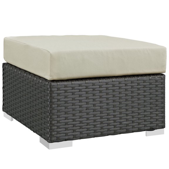 Modern Contemporary Urban Design Outdoor Patio Balcony Ottoman, Beige, Rattan
