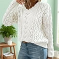 thumbnail image 5 of Lenpel Women's Crochet Sweaters Scalloped V Neck Long Sleeve Hollow out Knit Tops Casual Pullover Sweaters(White,X-Large), 5 of 7