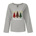 thumbnail image 3 of Christmas V Neck Shirt for Women Funny Xmas Tree Long Sleeve Graphic Linen Tee Holiday Family Party Winter Tops, 3 of 3