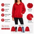 thumbnail image 3 of Quarter Button Sweatshirt Women Collared Fleece Long Sleeve Sweatshirt No Hood Winter Solid Color Loose Casual Pullover Tops with Side Pockets Red XXL, 3 of 10