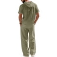thumbnail image 6 of Men's 2 Piece Cotton Linen Sets Lightweight Button Down Hoodies with Drawstring & Wide Leg Pants Loose Fit Beach Sets Casual Lounge Homewear 2026 Summer Vacation Outfits, 6 of 9