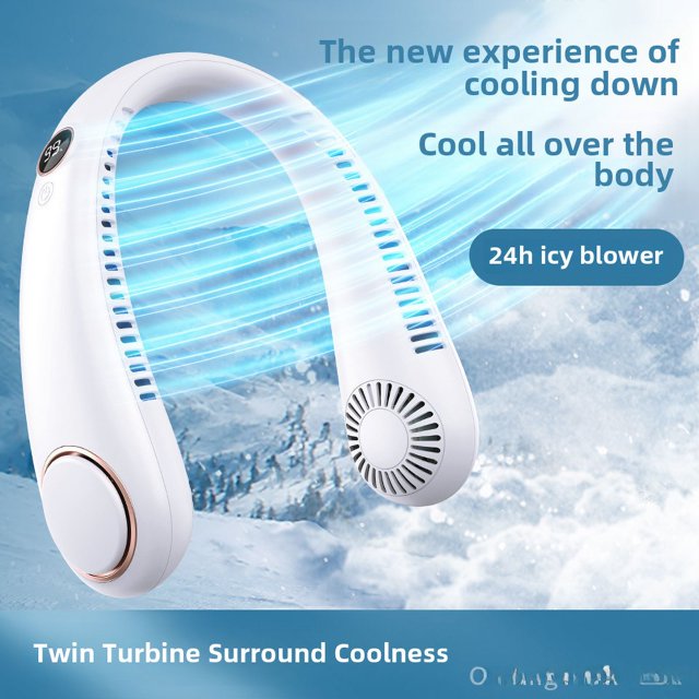 Ventilador portátil para colgar en el cuello con carga USB para estudiantes en dormitorios y exteriores, silencioso, sin cables