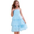thumbnail image 2 of IBTOM CASTLE Girl Sleeveless Ruffle Formal Wedding Tiered Tulle Dress Teen Pageant Birthday Homecoming Prom Outfits Junior Graduation Dress 7-8 Years Blue, 2 of 7