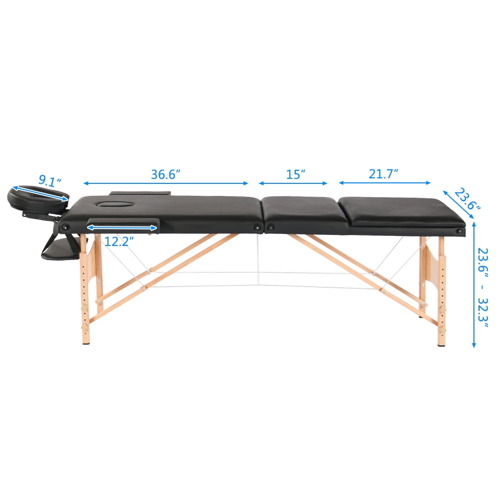 84" 3 Sections Folding Portable Beech Leg Beauty Massage Table 60CM