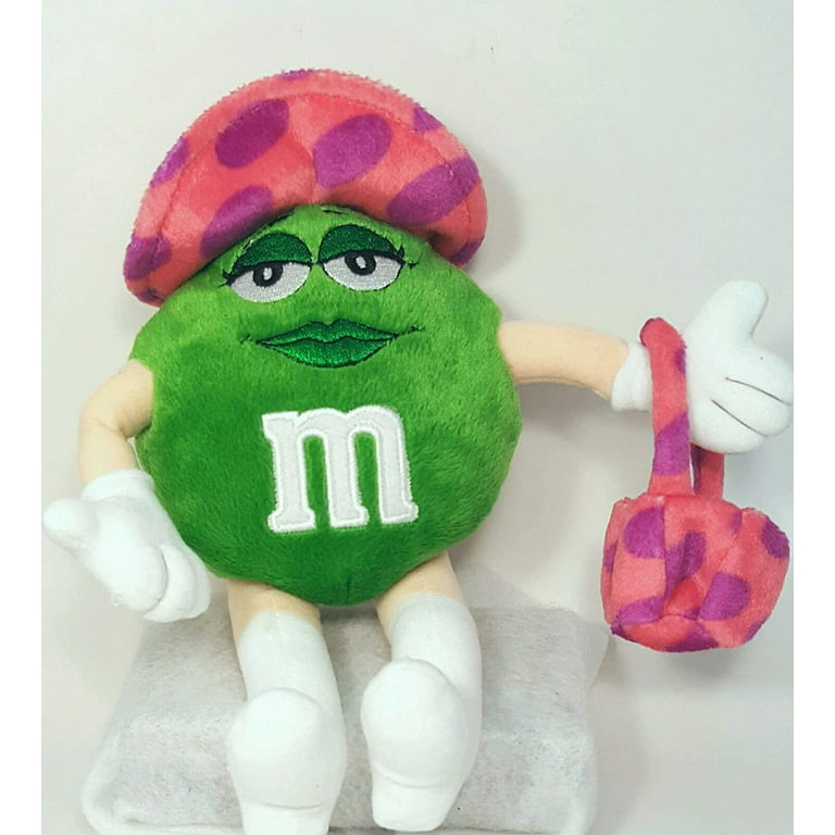 M&M Galerie Plush Green Lady with Pink Purple Doted Purse & Hat Doll Toy  New 