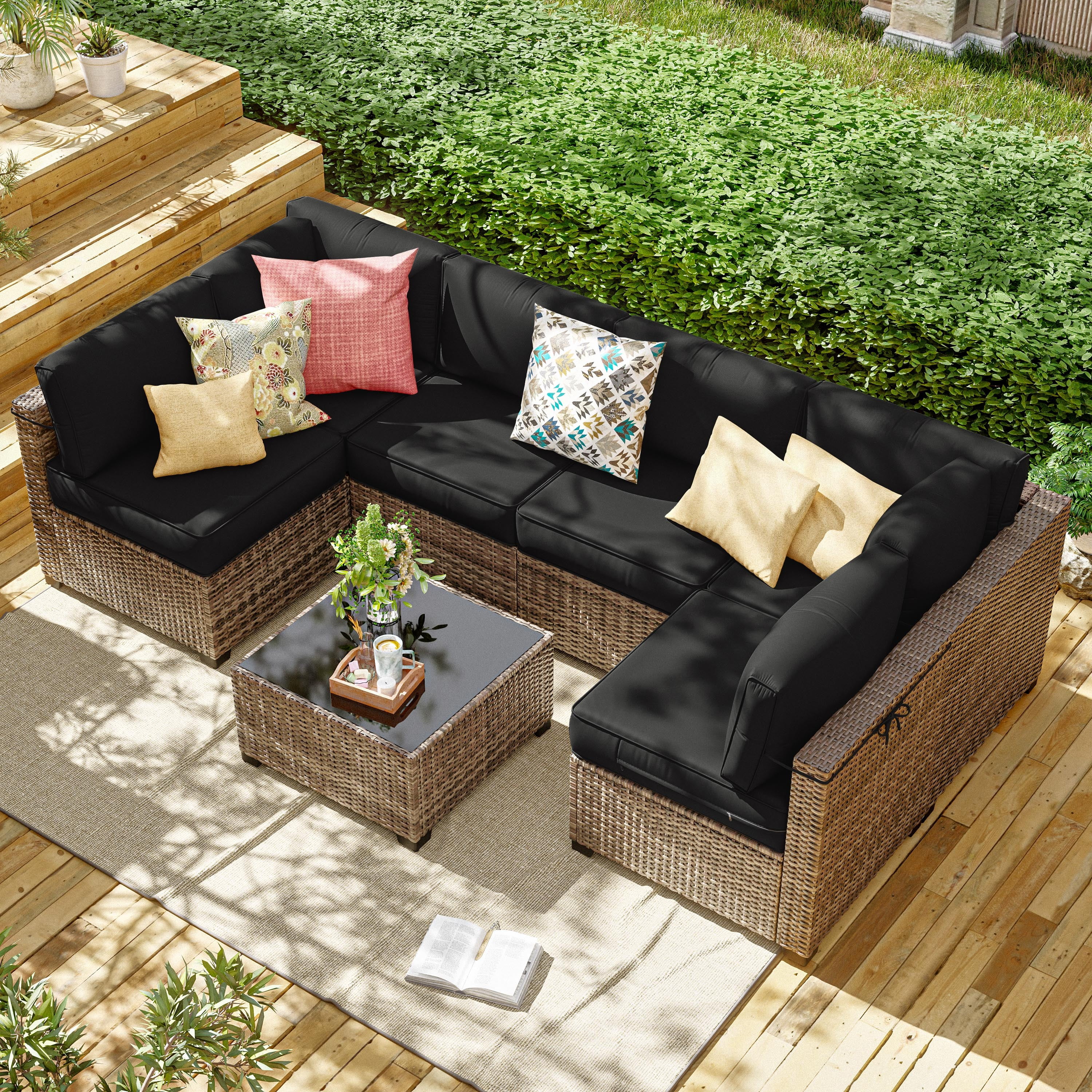 Kimunuk 14 Pcs Outdoor Cushion Slipcovers, Replacement Outdoor Patio Cushion Covers with 3 Size, Waterproof and Zippered, Fit for Outdoor Furniture, Patio Sofa Couch, Covers Only, Black