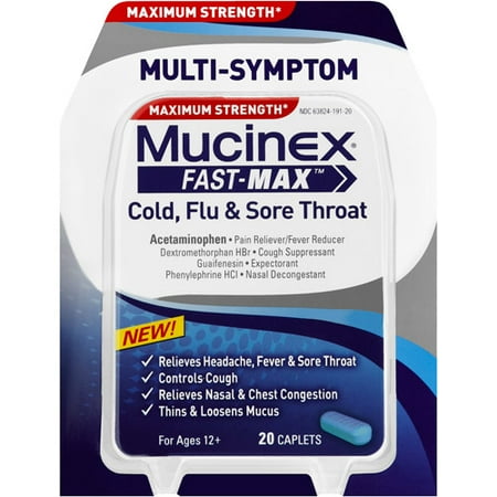 Mucinex ® Fast-Max ® Cold, Flu & Sore Throat Multi-Symptom Caplets 20 ct Carded Pack