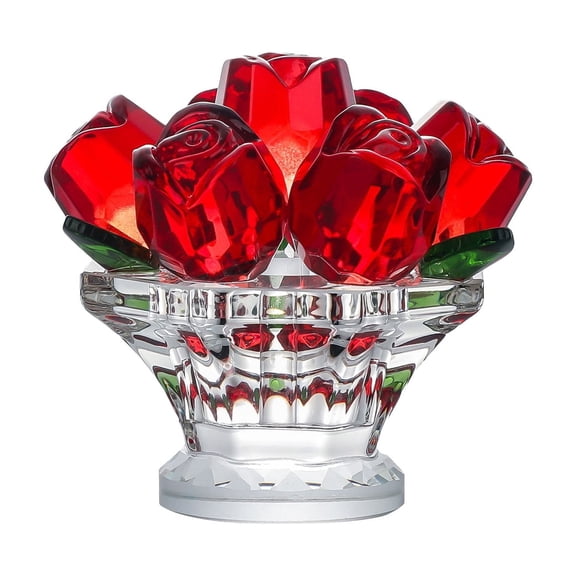 Red Crystal Rose Flower Figurine with Base,Glass Flower Bouquet Gifts for Women Girlfriend Wife,Crystal Flower Home Table Decor ​for Valentine's Day Wedding Anniversary