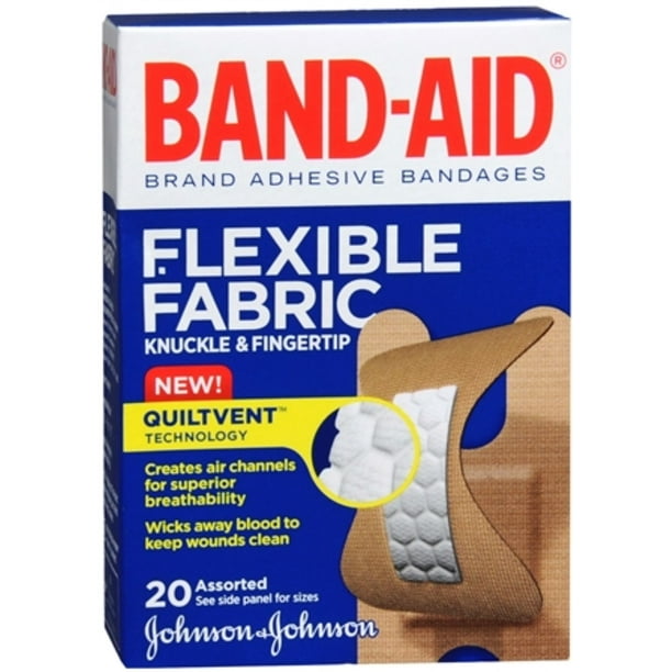 BANDAID Flexible Fabric Bandages Knuckle & Fingertip 20 Each (Pack of